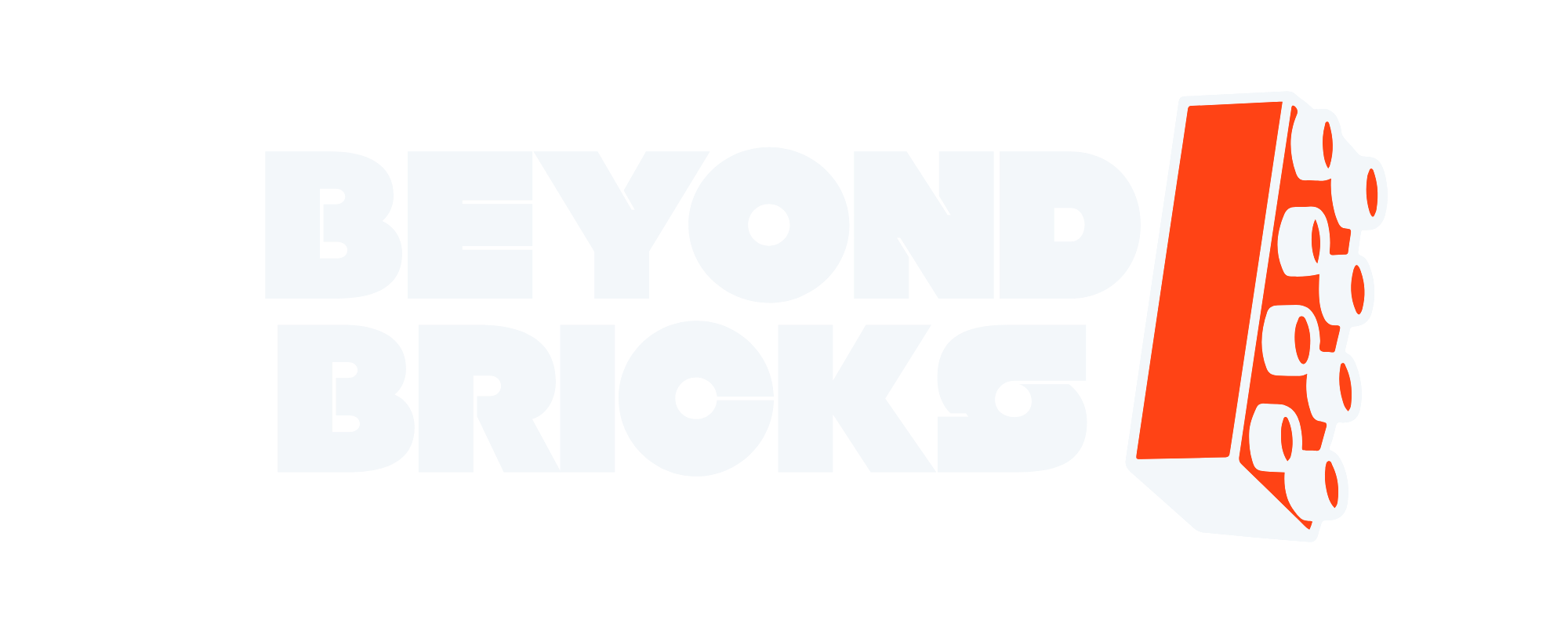 Beyond Bricks logo in white on coral background – creative building block brand.