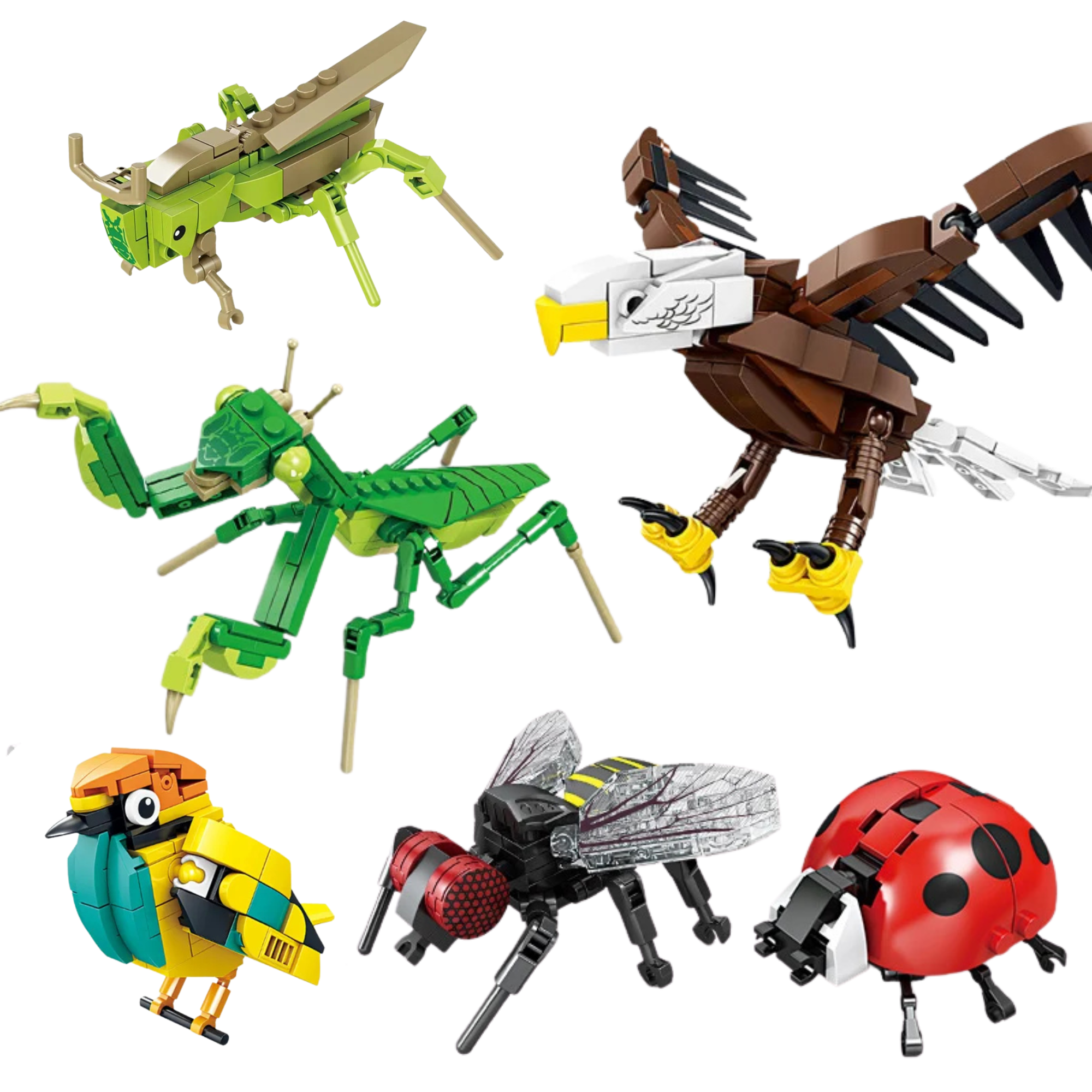 Mini Animal & Insect Building Blocks – Fly, Mantis, Ladybug, Grasshopper, Eagle & Bird | Creative Nature Brick Toy Set - Beyond Bricks