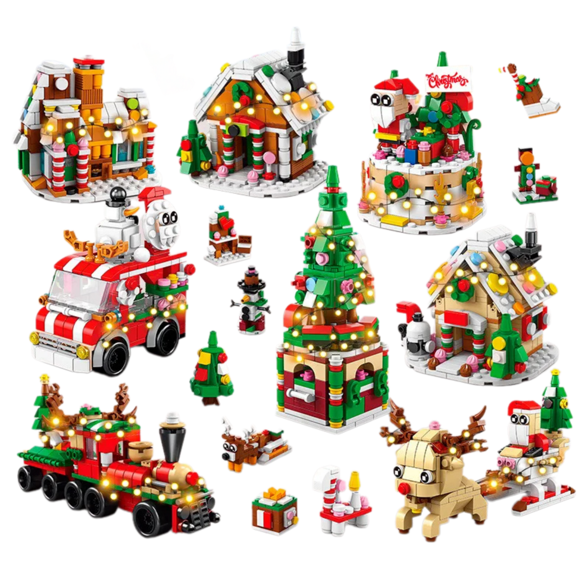 Festive Christmas Village Blocks – Collectible Holiday Houses with LED Lights - Beyond Bricks