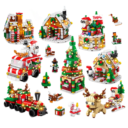Festive Christmas Village Blocks – Collectible Holiday Houses with LED Lights - Beyond Bricks