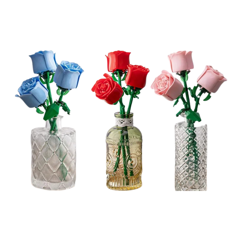 Brick Rose Bouquet – Buildable Mini Flower Set (Red, Pink, Blue Variants) - Beyond Bricks