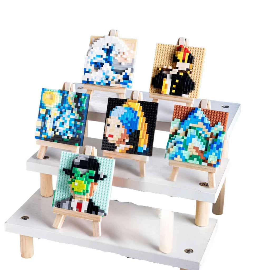 Mini Famous Painting Building Block Set with Wooden Easel – DIY Pixel Art Kit