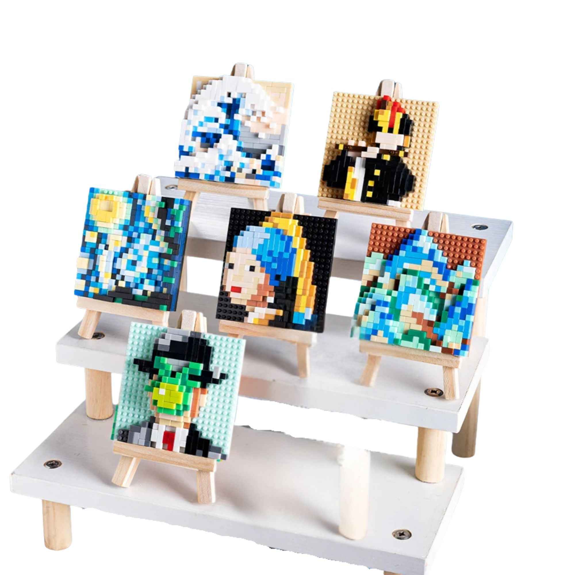 Mini Famous Painting Building Block Set with Wooden Easel – DIY Pixel Art Kit